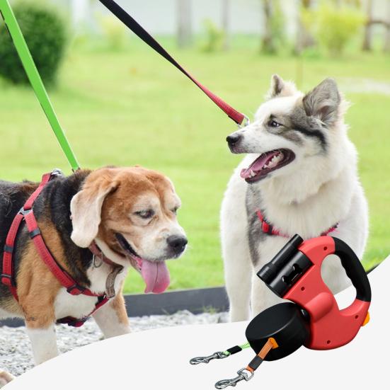 Двойной выдвижной поводок для собак, двухсторонний, 16 футов, выдвижной, с дозатором для фекалий и светодиодной подсветкой для 2 маленьких собак весом до 5 кг