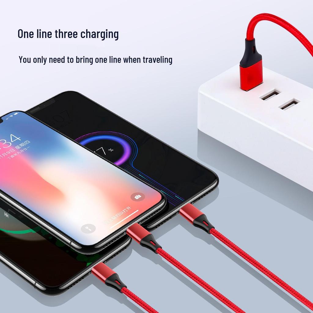 Плетеный 2А Быстрозарядный 3-в-1 Кабель для Huawei, Apple, Android - Идеально для Использования в Автомобиле