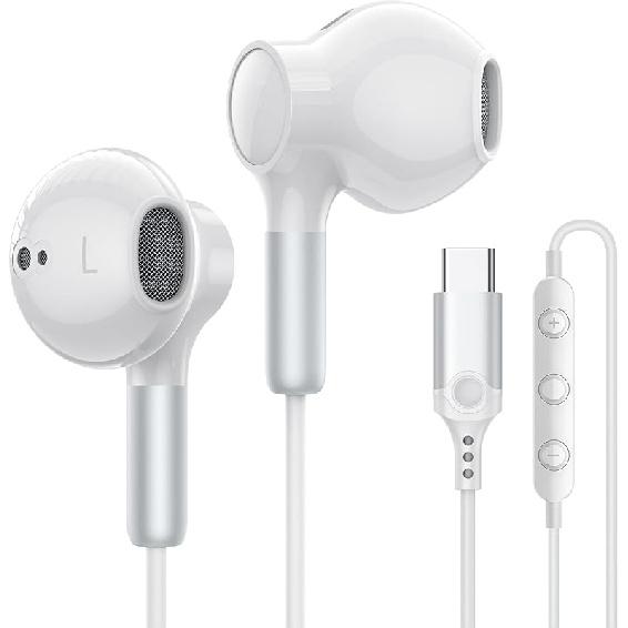 USB C Headphones for iPhone 15 16 Plus Pro Max Headphones Wired Type C Earbuds with Microphone Volume Control USB Type C Earphones for iPad Pro Air