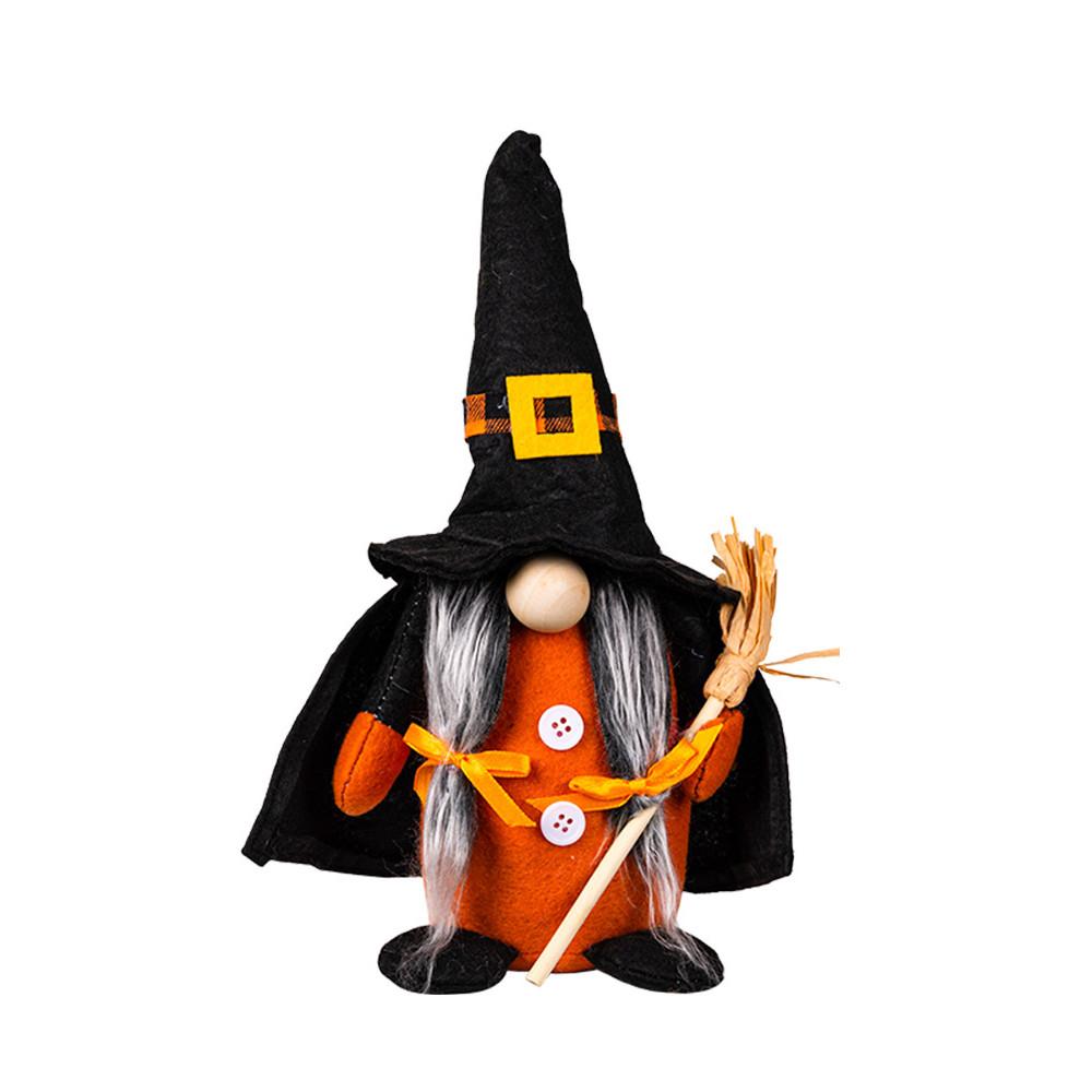 New Halloween Decoration Holding Pumpkins Brooms Pointed Hat Witch Home Halloween Faceless Doll Dwarf Ornaments