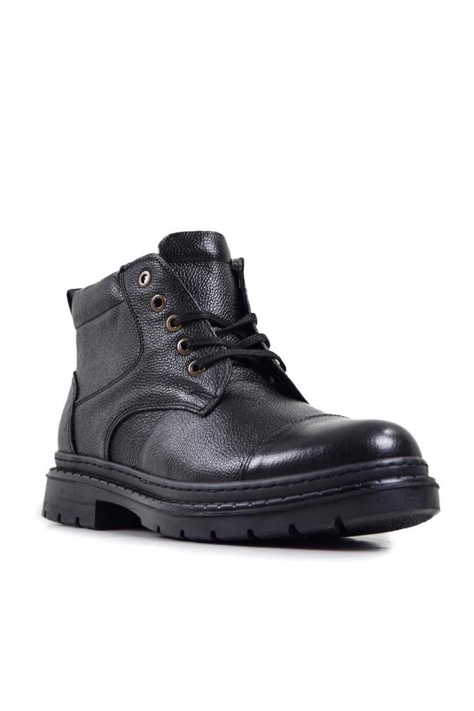 Men's Fashion Genuine Leather Flat Heeled Booties Black Boots. Shoes