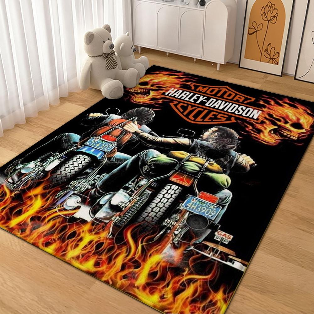 Harley Davidson Biker Flames Carpet Home Decor Doormat Art Room Christmas Gifts