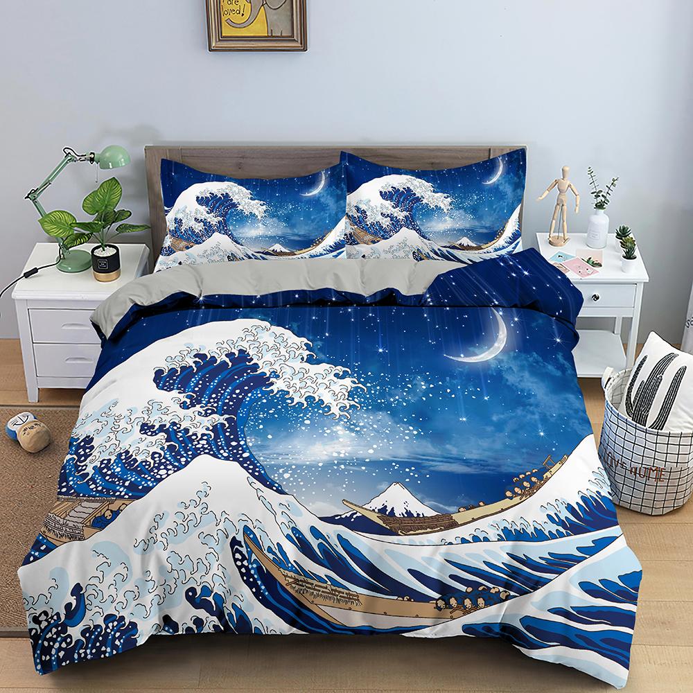 Ocean Wave Bedding Set 3D Abstract Art Duvet Cover King/Queen Size With Pillowcase Watercolor Style 2/3pcs Polyester Quilt Cover