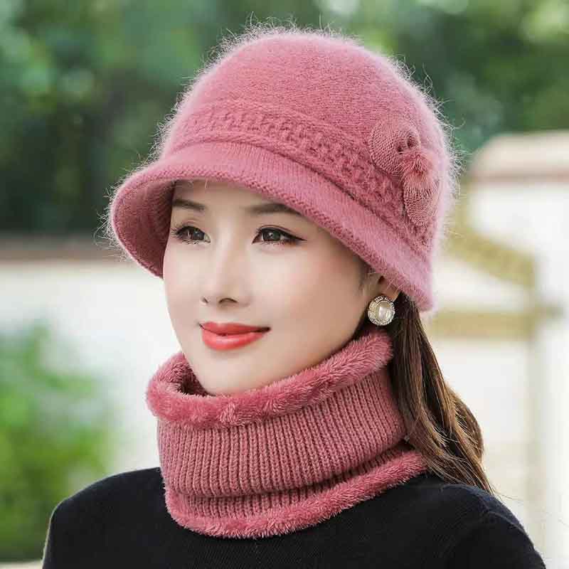 Middle-aged and Elderly Hats Ladies Autumn and Winter Rabbit Fur Knitted Woolen Hats Elderly Grandma Warm Hats Winter Mother Hats Women