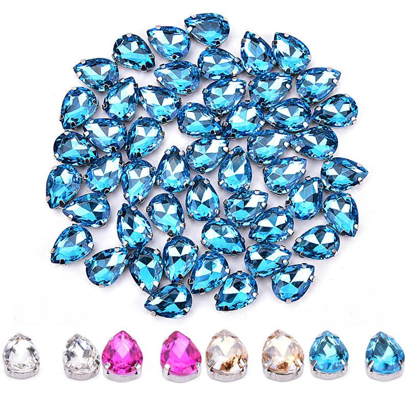 10*14mm 20x Sewing On Glass Clothing Accessories Applique Drops of Water DIY Rhinestone
