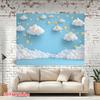A 2D flat printed dreamy sky background with stars, made of polyester fabric.