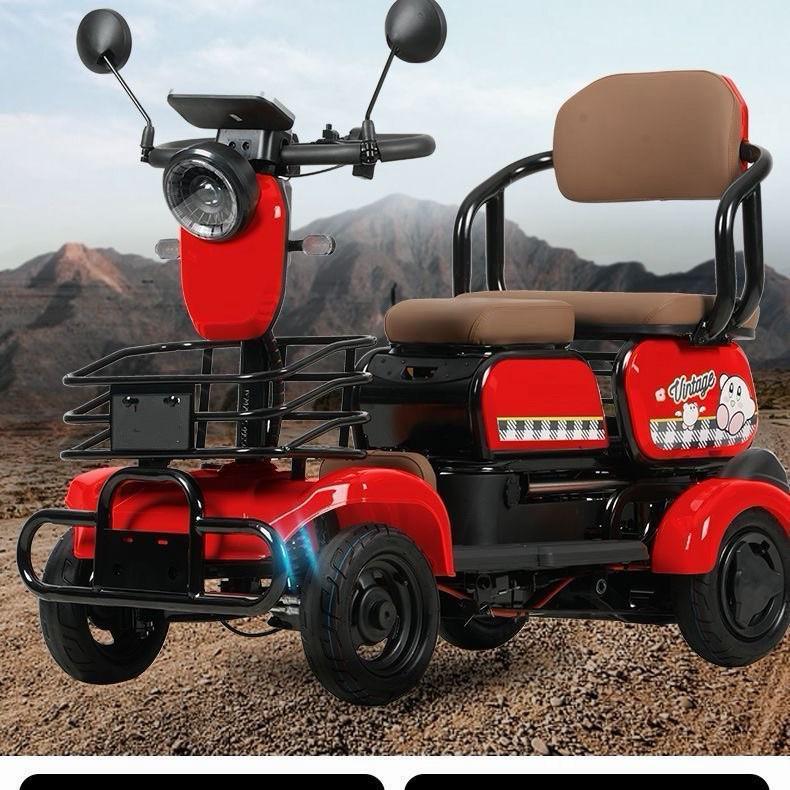 New Dual-Seater Electric Scooter: Four-Wheel Smart Transporter for Seniors and Adults, Ideal for Leisure and Household Use.