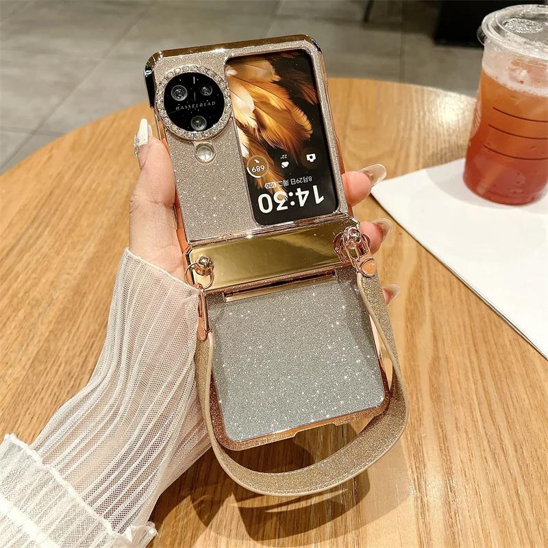 Роскошный гальванизированный блестящий ремешок на запястье для OPPO Find N3 N2 складной чехол-книжка противоударный защитный жесткий задний чехол с полной защитой
