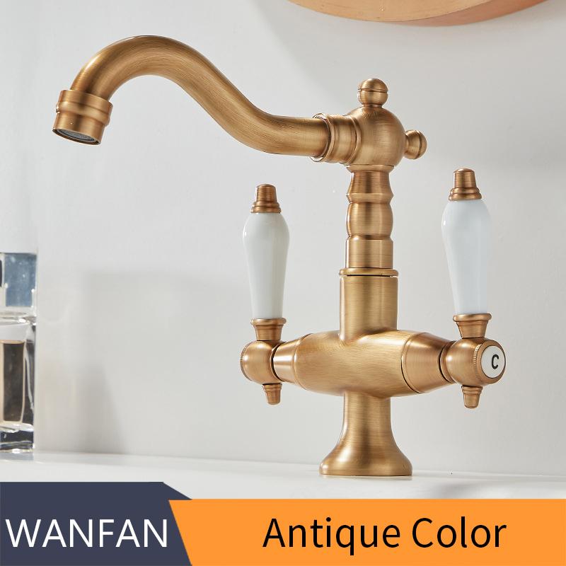 Смесители для раковины Античная латунь Смесители для ванной комнаты Индустриальный стиль Одно отверстие Двойная ручка Современный смеситель для воды 85537