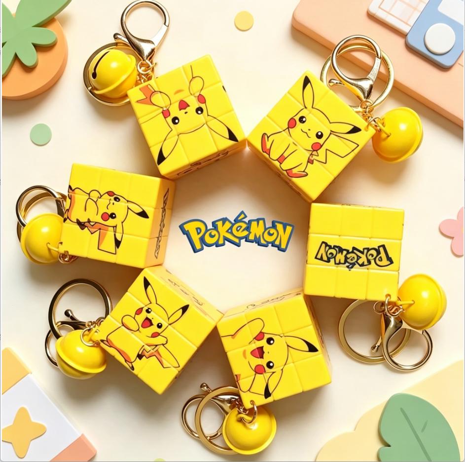 Pikachu Mini Rubik's Cube Keychain Pendant Kawaii Playful Cartoon Puzzle Toy Cute Bag Backpack Charm Novelty Kids Gift