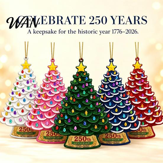 Personalized Xmas Gifts 5 Pcs 2D Flat 250 Anniversary USA Christmas Tree Ornament, Year Acrylic Ornaments of America 1776-2026 Patriotic Hanging