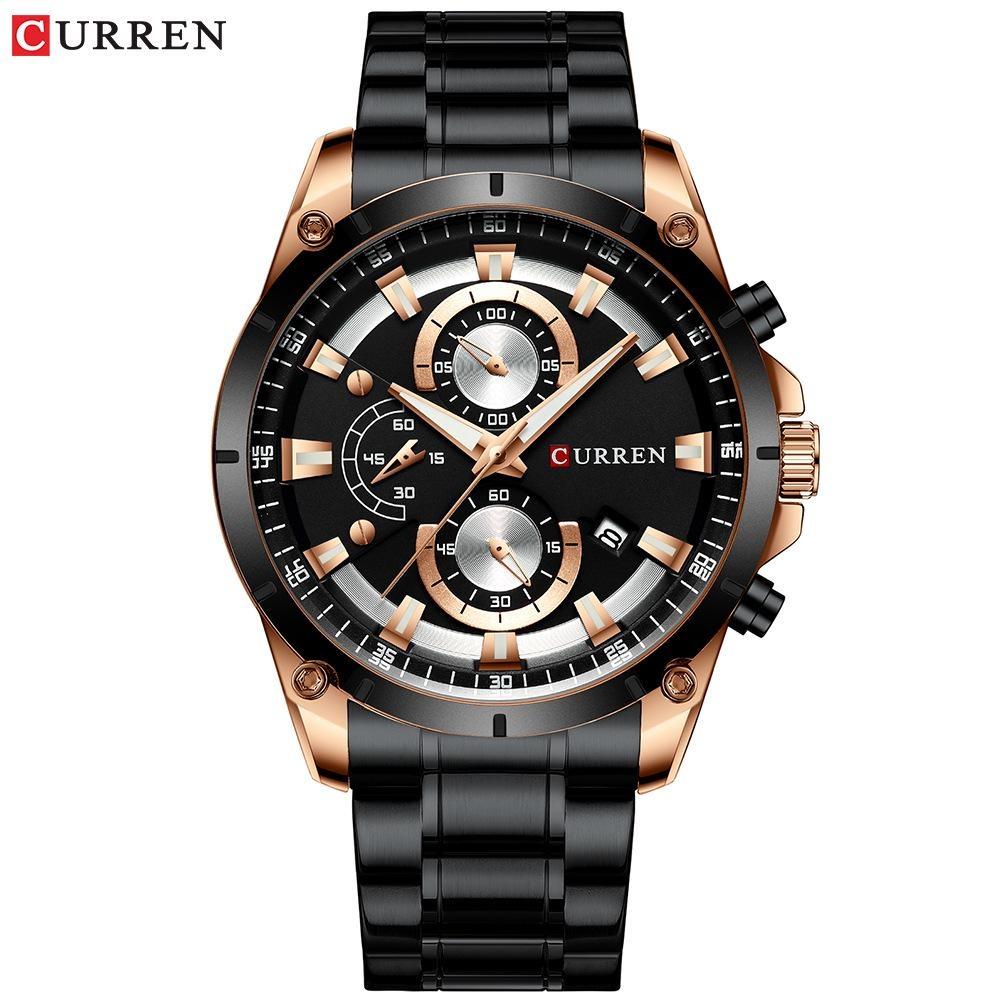 CURREN Men's Watch Analog Chronograph Waterproof Luminous Date Fashionable Design Stainless Steel Quartz Wrist Watch for Business