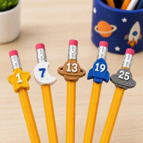 Cute Cartoon Pencil Toppers Set Toppers, Lovely Charms, Pen Number Caps for Classroom Decorations School Supplies Rewards Durable Silicone Protectors
