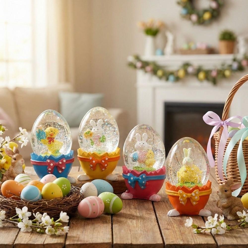 Resin Bunny Rabbit Figurine Glass Rabbit Hugging Eggs Snowball Easter Egg Ornament Gift Giving