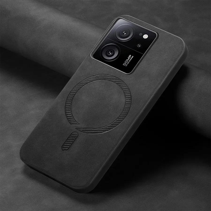 Чехол для Magsafe Magnetic Luxury Leather Panel Back Cover для Xiaomi 14 Ultra Mi14 Pro 13T 13 T Pro 5G Anti-Scratch Wireless Charging Shell