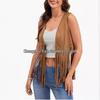 Women's 70s Bohemian Fringe Vest - Faux Suede, Sleeveless, Open Front, Western Style