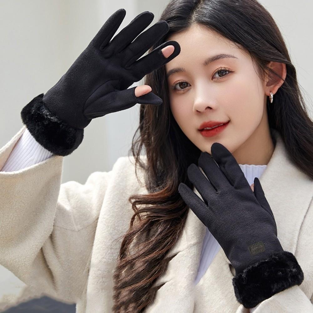 Мягкие перчатки-митенки с откидным верхом на 2 пальца, из полар-флиса, плюшевые, утолщенные, женские, противохолодовые, для улицы