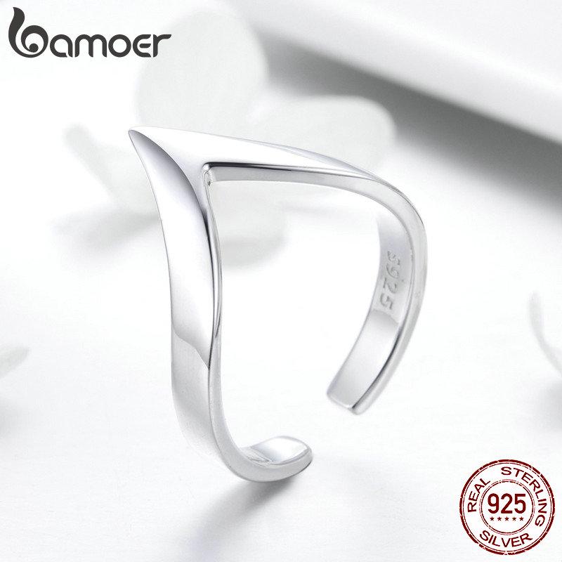 BAMOER Authentic 925 Sterling Silver Wave Geometric Love Adjustable Finger Rings for Women Wedding Engagement Jewelry SCR470