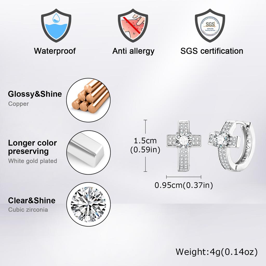 Cross Hoop Earrings for Men Boys,Hip Hop Big Zircon Huggies Earrings,Cool Rap Trendy Jewelry Gifts