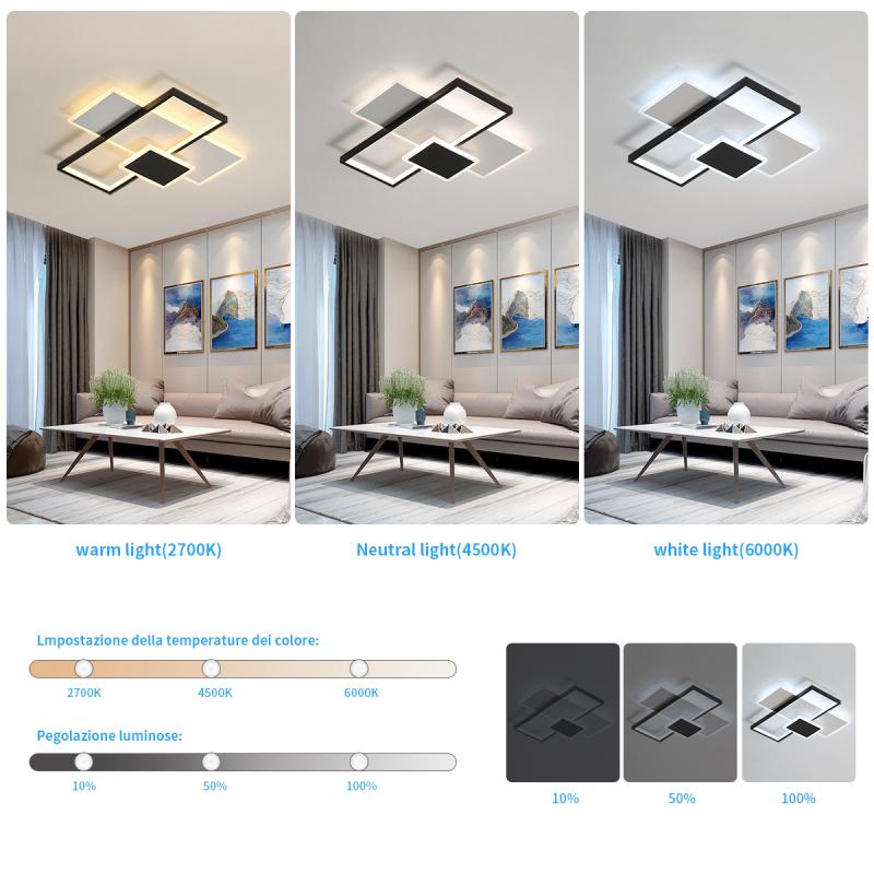 Современный светодиодный потолочный регулируемый светодиодный потолочный светильник для гостиной, спальни и кухни, односторонняя черно-белая люстра с дистанционным управлением