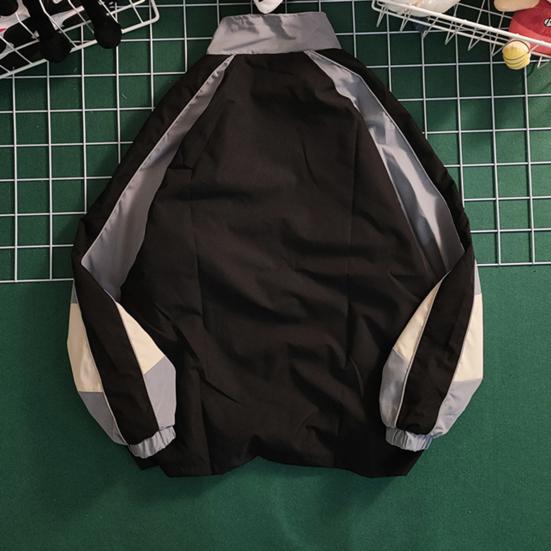 Мужская куртка колор-блок свободного кроя винтажная длинные рукава застежка-молния воротник-стойка ветрозащитная