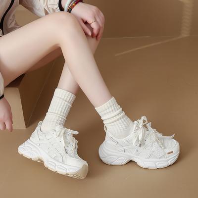 CRLAYDK Женские массивные кроссовки Модные на платформе Белые сетчатые дышащие Повседневные папины шнурки Женские клиновидные для ходьбы Теннисные