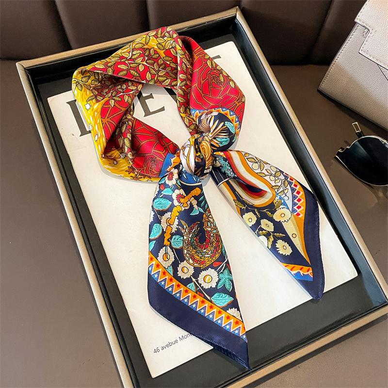60Colors Luxury Scarf Women 70*70Cm Silk Feel Square Hair Wrapping Foulard Satin Shawl Big Size Head Bandana Hijab Handkerchief