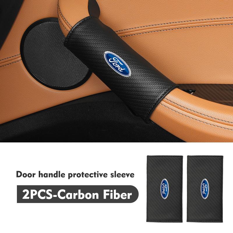 VEDB9 For Ford 2pcs Car Door Handle Cover Leather Auto Door Knob Protector Focus mk2 mk3 mk4 Fiesta Ranger Mondeo S-MAX Kuga