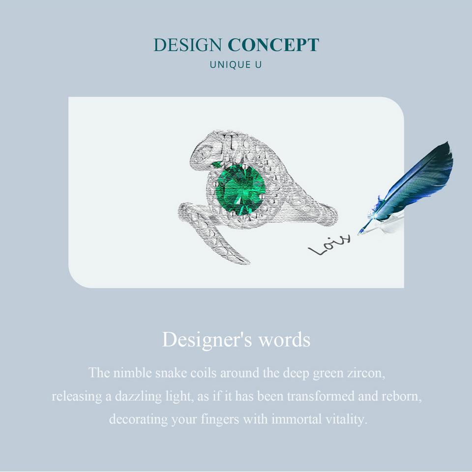 BAMOER 925 Sterling Silver Green Spinel Opening Ring Vivid Snake Adjustable Ring for Women Cubic Zirconia Fine Jewelry