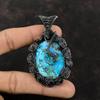 Tibetan Turquoise Pendant Copper Wire Wrapped Pendant Tibetan Turquoise Gemstone Jewelry Handmade Women Pendant Copper Wire Jewelry For Gift