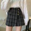 Новая осенняя твидовая клетчатая юбка в стиле ретро для женщин, большие размеры, модные тонкие повседневные шорты с высокой талией, шикарные элегантные женские брюки-кюлоты
