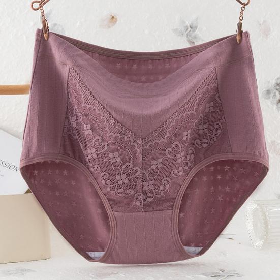 Mid-aged Women Panties Lace Hgh Waist Tummy Control Seamless Solid Color Good Breathability Lady Underpants Female Daily Underwear