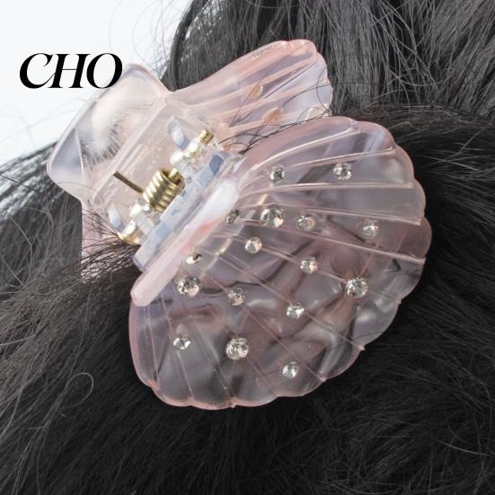 Durable Hair Claw Shell Shape Rhinestones Inlaid Clip Anti-slip Teeth Strong Grip Acrylic Small Styling Accessory Women