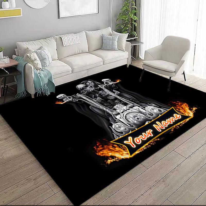 1PC Custom Name Biker Spirit Fire Art Theme Floor Mat Ideal for Living Room, Game Rooms, Office, Bedroom,Floor Mat Playful Design