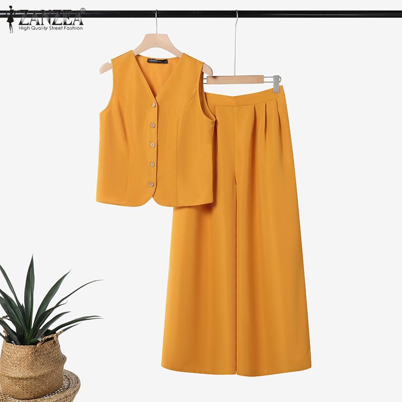 ZANZEA Женские топы и брюки, летние повседневные комплекты из двух предметов