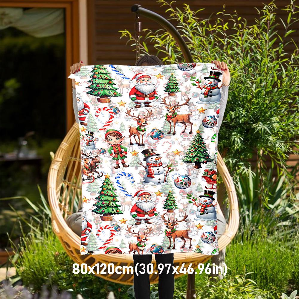 1PC Christmas, festiveOutdoor Flannel Blanket - Soft Plush Decor for Picnics, camping, Bedroom, Playroom, Office, or Lunch Break 1353A