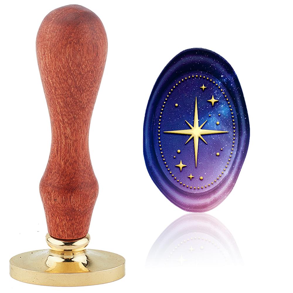 1pc Wax Seal Stamp Set Sealing Wax Stamp Solid Brass Head Wood Handle Retro Brass Stamp Kit Removable for Envelopes Invitations Gift Card Star