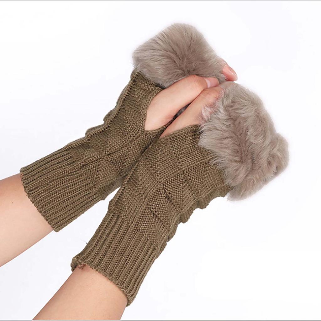 Autumn/winter Medium Length Knitted Gloves Half Finger Computer Gloves Warm Imitation Rabbit  Gloves