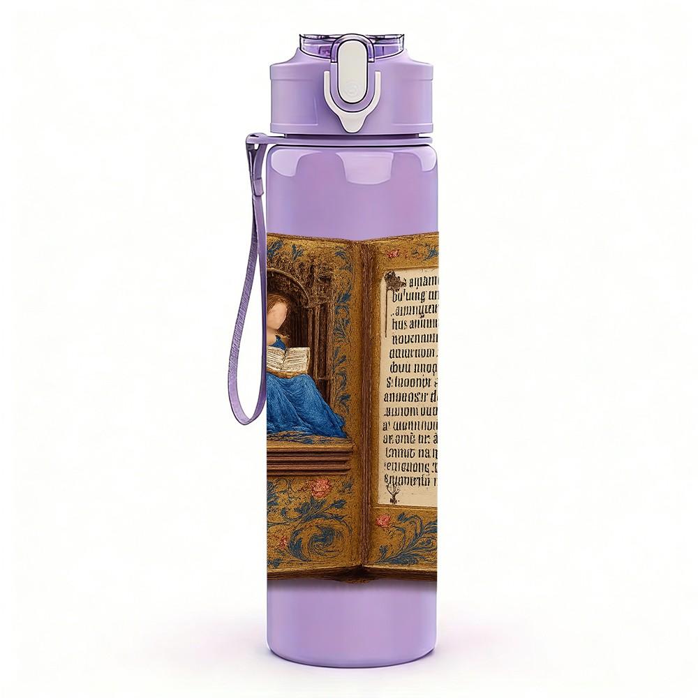 1PC Ancient Open Book Art 750ml Color Plastic Sports Water Bottle Leakproof Flip Straw Lid Suitable for Sports Office Home Use