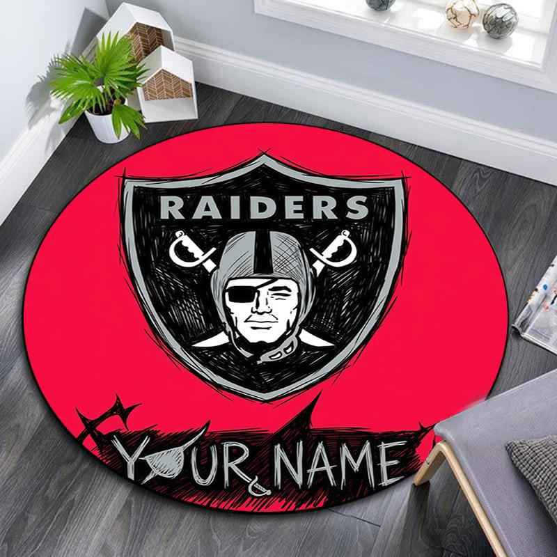 Custom Name Raiders Round Area Rug,Carpet Rug for Living Room Bedroom Sofa Playroom Decor,Non-slip Floor Mat
