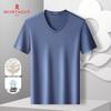 MONTAGUT Men's V-Neck Mulberry Silk Blend Short Sleeve T-Shirt