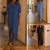 Women's Casual Denim Shirt Dress Roll Up Long Sleeve Button Down Maxi Dress Lapel Long Shift Jean Dress