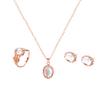 3Pcs/Set Shiny Oval Faux Gemstone Charm Necklace Earrings Ring Women Jewelry