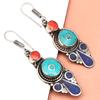 Exquisite Sterling Silver Nepalese Tribal Earrings with Multi-colored Stones