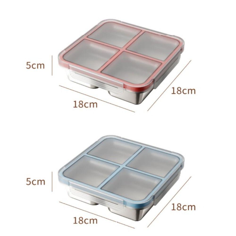 4 Grid Square Sealed Snack Box 304 Stainless Steel Thermal Lunch Box School Office
