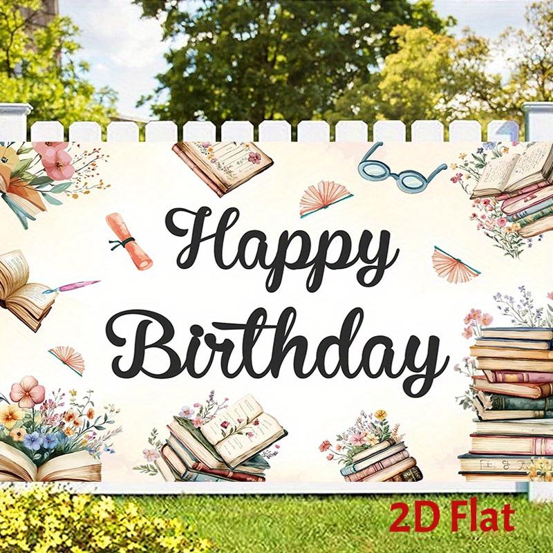 2D plane 1 piece of birthday celebration banner with theme floral and reading background fabric suitable for library parties