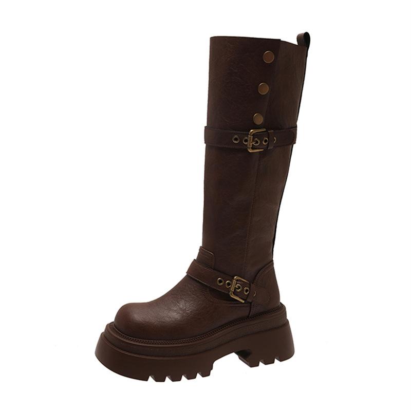 Thick-soled Heightening Maillard Brown Boots Women's 2025 New Autumn and Winter But Knee-thin Knight Boots Long Boots