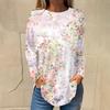 Fall Trend Floral Print Long Sleeves T Shirt Tops Fashion Crewneck Women's T-shirts Casual Loose Women Clothing Daily Streetwear