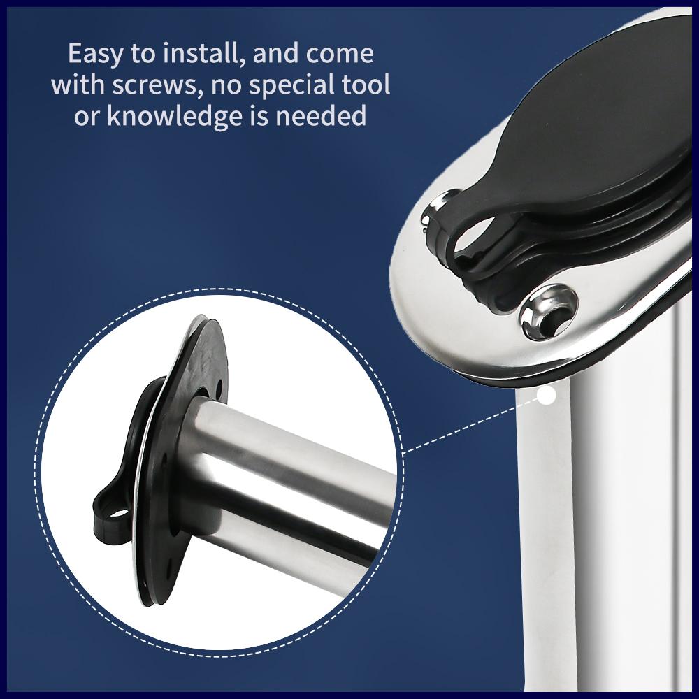 1pc Boat Flush Mount Fishing Rod Holder Marine Stainless Steel 15/30/90 Degree with PVC Cap Inner Tube Gasket Boat Hardware