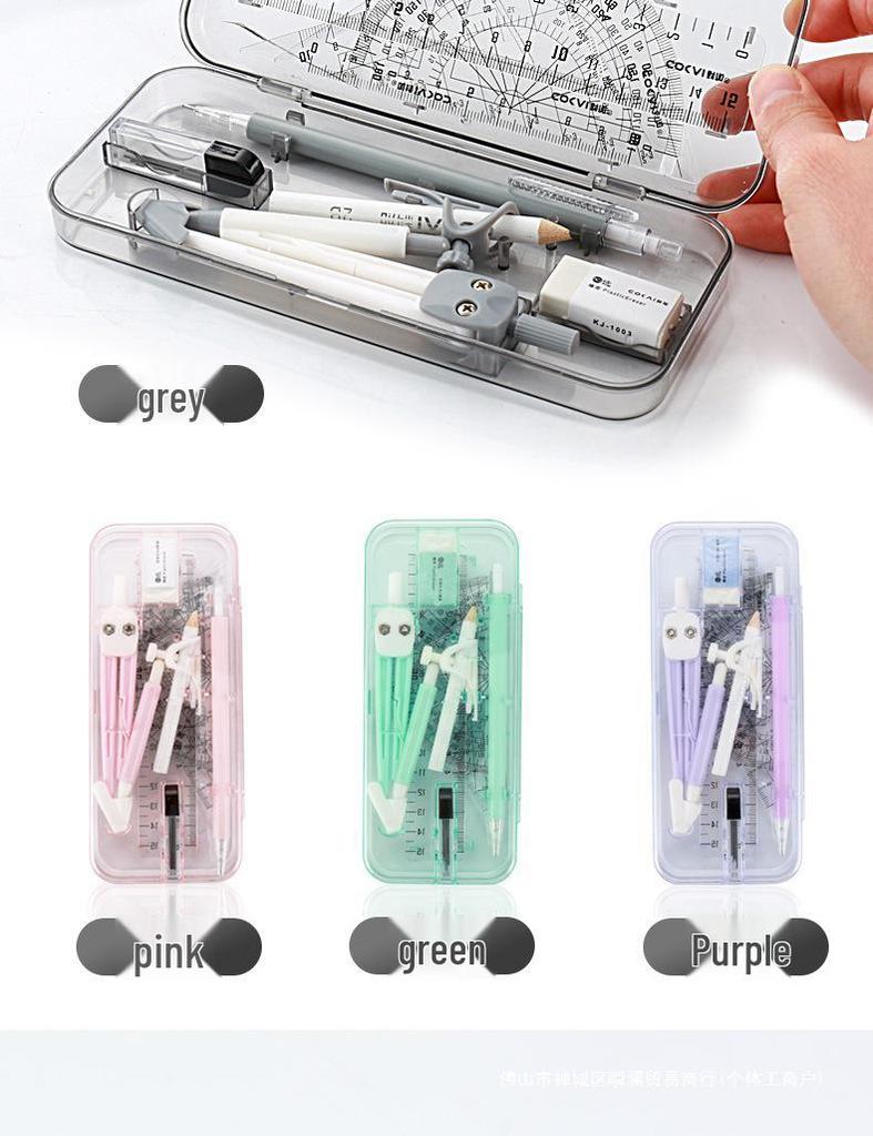 Набор геометрии из 9 предметов для школы: Компас, Транспортир, Линейка, Угольник и другое